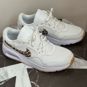 Nike Women’s White Sneakers with Leopard Swoosh and Gum Outsole